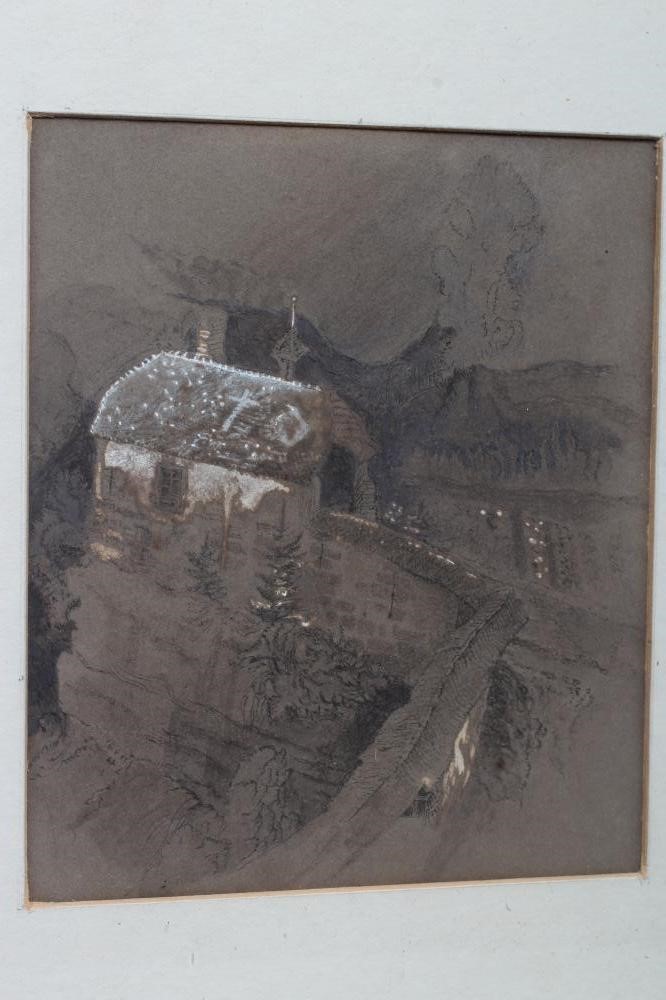 JOHN RUSKIN (1819-1900) Alpine Chapel, watercolour heightened with white, 5 1/2" x 4 3/4", modern Image
