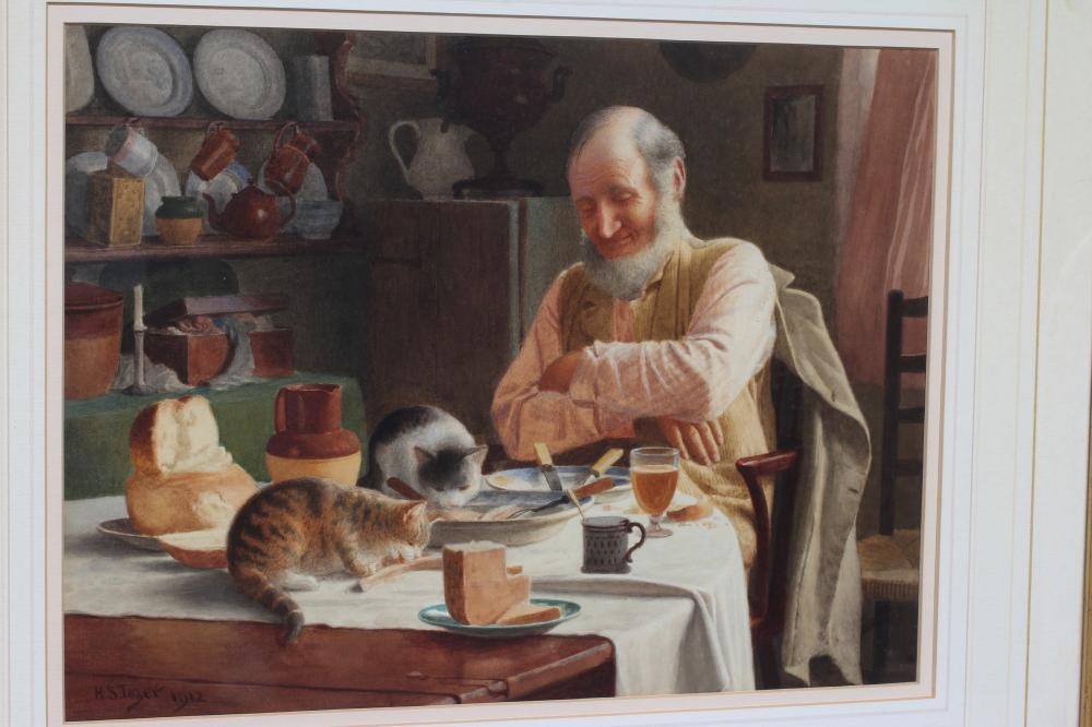 HENRY E TOZER (1864-1955) Evening Meal, signed lower left and dated 1912, watercolour, 10" x 13 Image