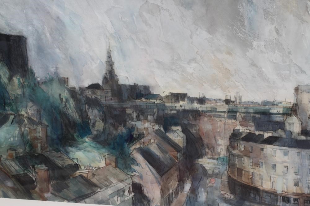 HAROLD WHARFE (1916-1999) View of Newcastle, signed lower right, watercolour, 26" x 39 1/2", framed Image