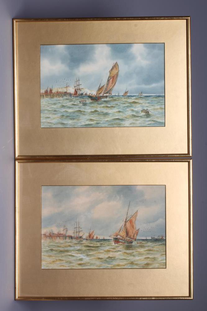 THOMAS BUSH HARDY (1842-1897) Fishing Boats Entering and Departing a Busy Harbour, a pair, both Image