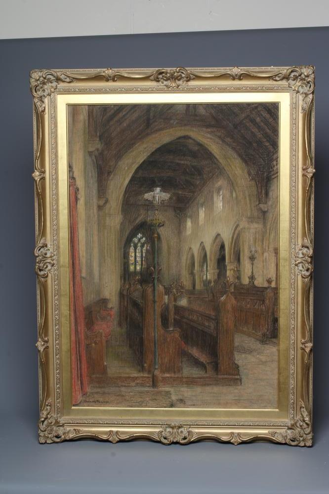 CHARLES MERTENS (1865-1919) Calverley Church Interior, signed lower left, pastel, 31" x 21", framed Image