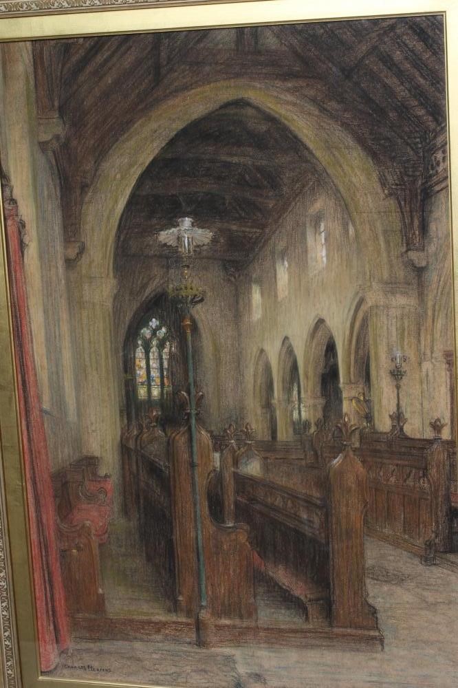 CHARLES MERTENS (1865-1919) Calverley Church Interior, signed lower left, pastel, 31" x 21", framed Image