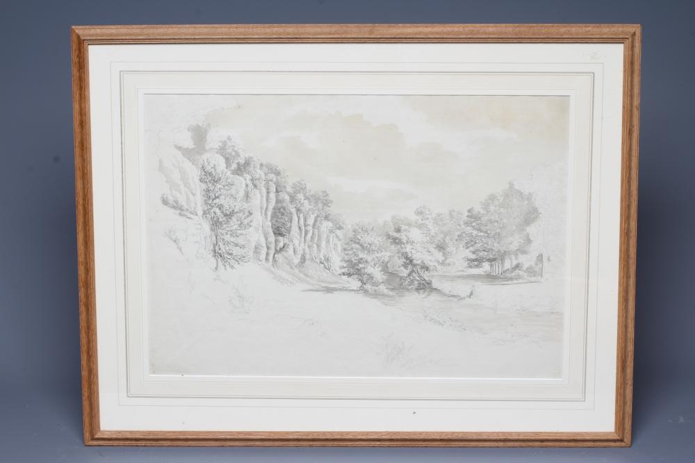 HENDRIK FRANS DE CORT (1742-1810) Study of Rocks in the Grounds of Downton Castle, pencil, 14" x Image