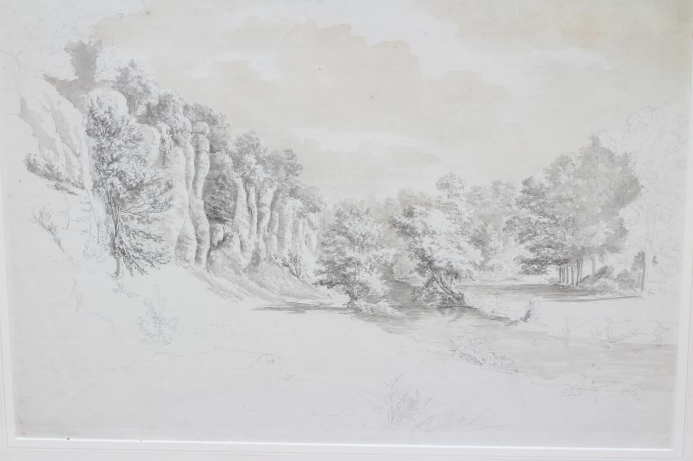 HENDRIK FRANS DE CORT (1742-1810) Study of Rocks in the Grounds of Downton Castle, pencil, 14" x Image