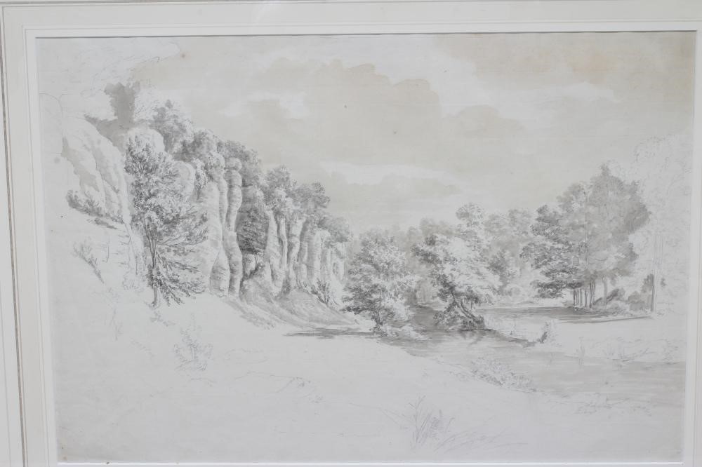 HENDRIK FRANS DE CORT (1742-1810) Study of Rocks in the Grounds of Downton Castle, pencil, 14" x Image