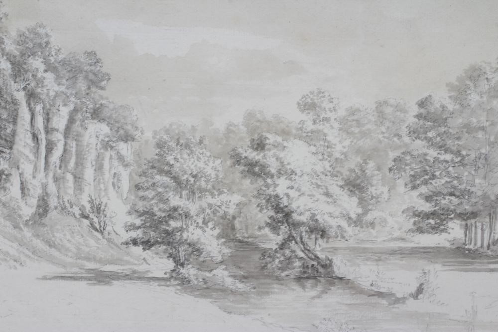HENDRIK FRANS DE CORT (1742-1810) Study of Rocks in the Grounds of Downton Castle, pencil, 14" x Image