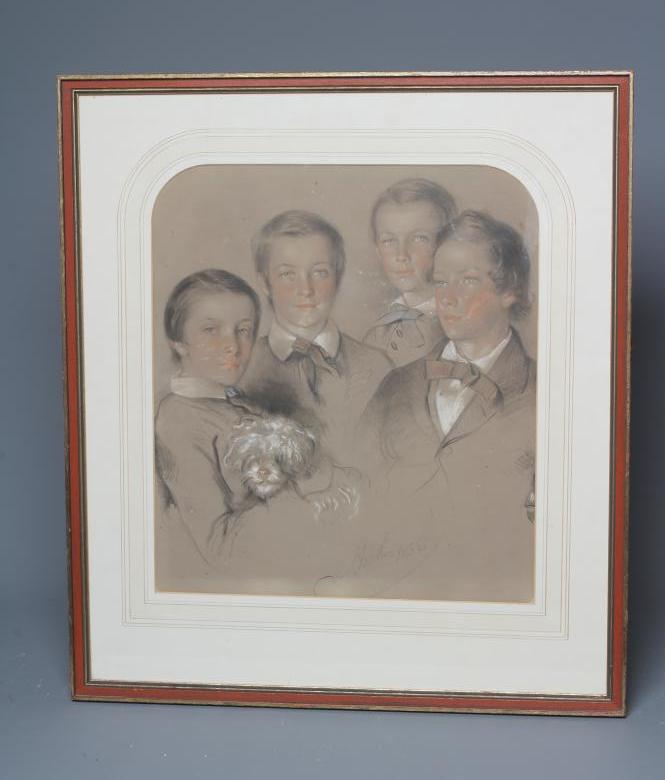 JAMES ARCHER (1822-1904) Portrait of Four Young Boys, signed lower right, dated 1836, coloured Image