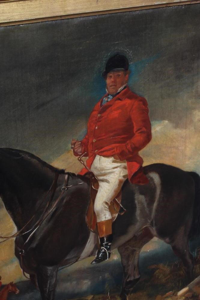 BRITISH SCHOOL (Late 19th Century) Huntsman astride his Horse, oil on canvas, 20" x 17", gilt Image