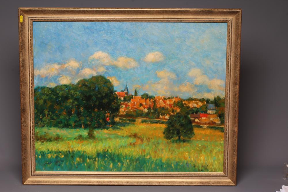 JOHN MACKIE (b.1953) View of a French Town in the Summer, signed and dated 01 lower left, oil on Image