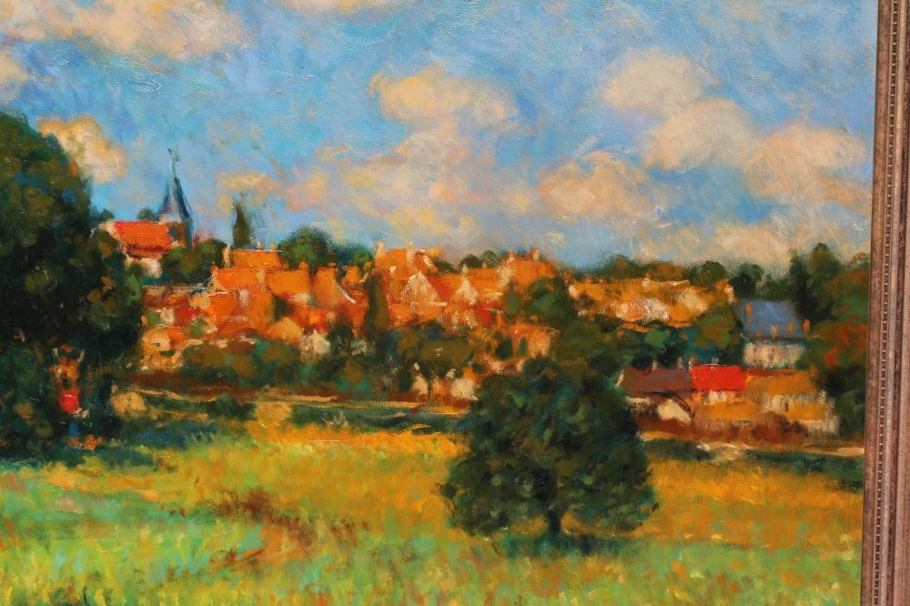 JOHN MACKIE (b.1953) View of a French Town in the Summer, signed and dated 01 lower left, oil on Image