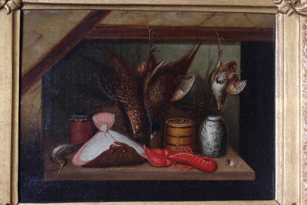 BRITISH SCHOOL (19th Century) Still Life of Game and Fish, a pair, oil on canvas, each 5 3/4" x 7 Image