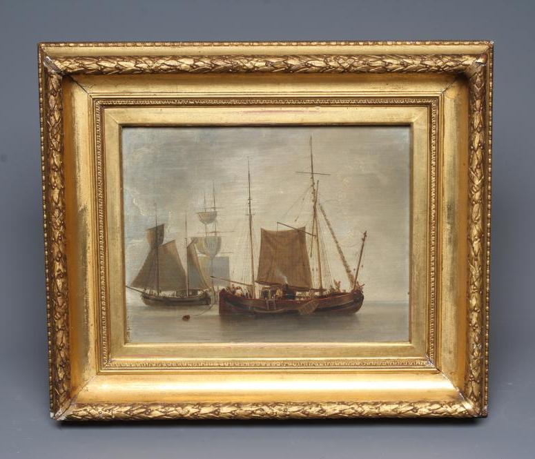 CONTINENTAL SCHOOL (19th Century) Fishing Boats on a Calm Sea, oil on canvas laid on board, 11" x Image