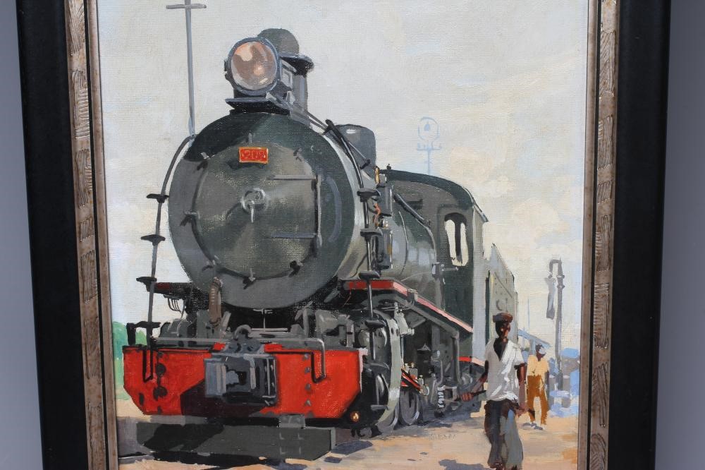 ORIENTALIST SCHOOL (Early 20th Century) East African Steam Train, indistinctly signed lower left, Image