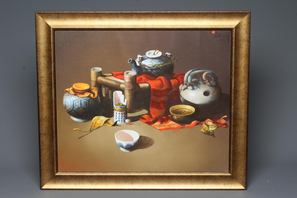LE NGOC TUONG (b.1970) Still Life of Oriental Ceramics and Fabric, signed top right and dated 2011, Image