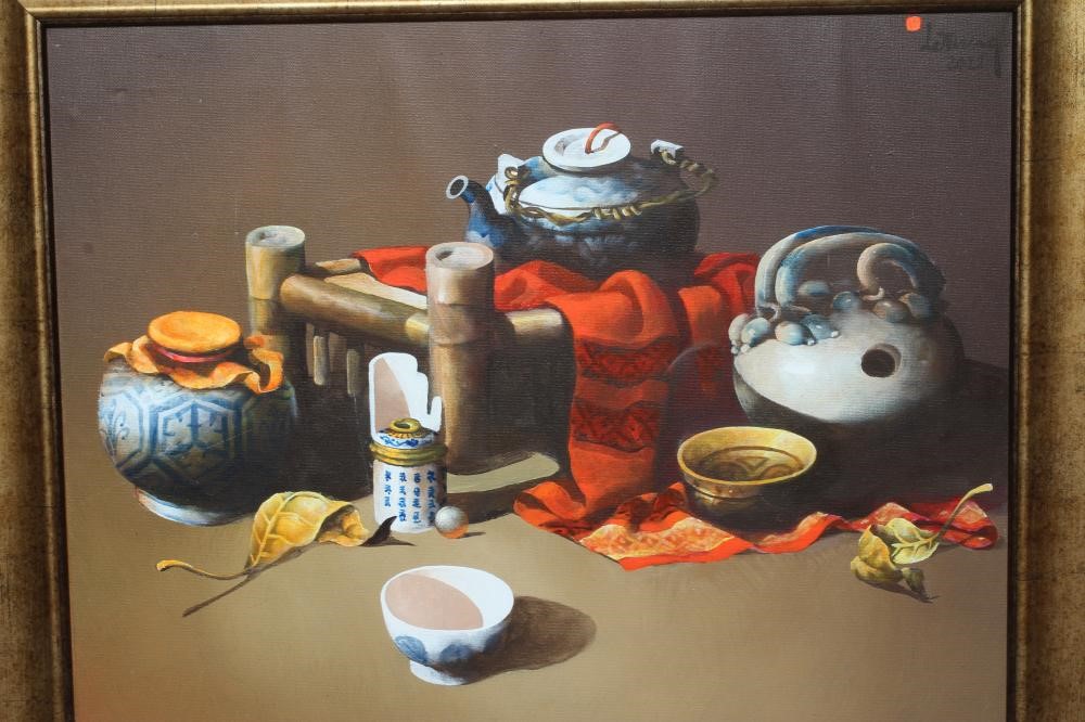 LE NGOC TUONG (b.1970) Still Life of Oriental Ceramics and Fabric, signed top right and dated 2011, Image