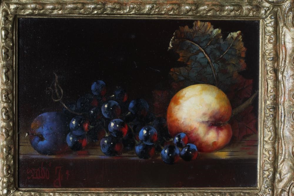 SZABO (Continental School 20th century) Still Life of Fruit, a pair, each signed lower left, oil on Image