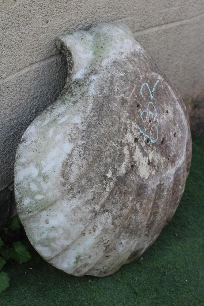 A CAST STONE ESCALLOP SHELL BIRD BATH, 25 1/2" w x 25" d x 7" h (Est. plus 24% premium inc. VAT) Image
