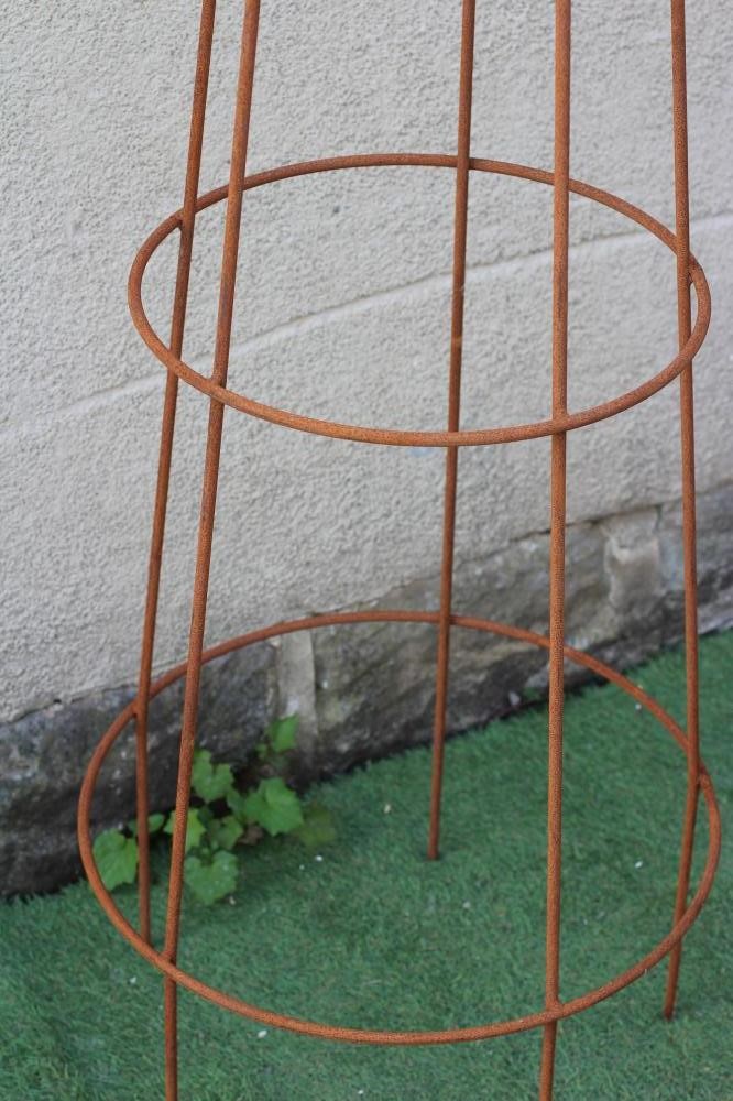 A HAND FORGED WROUGHT IRON CONICAL PLANT SUPPORT with ball finial, 21" w x 94" h (Est. plus 24% Image