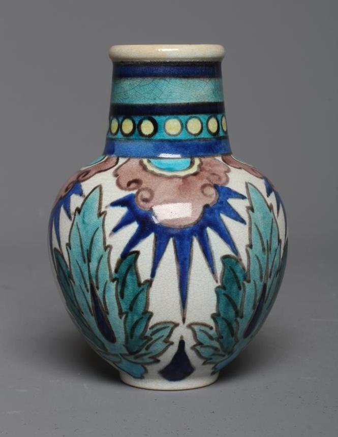 A BURMANTOFTS EARTHENWARE SMALL VASE of globular form with cylindrical neck Image