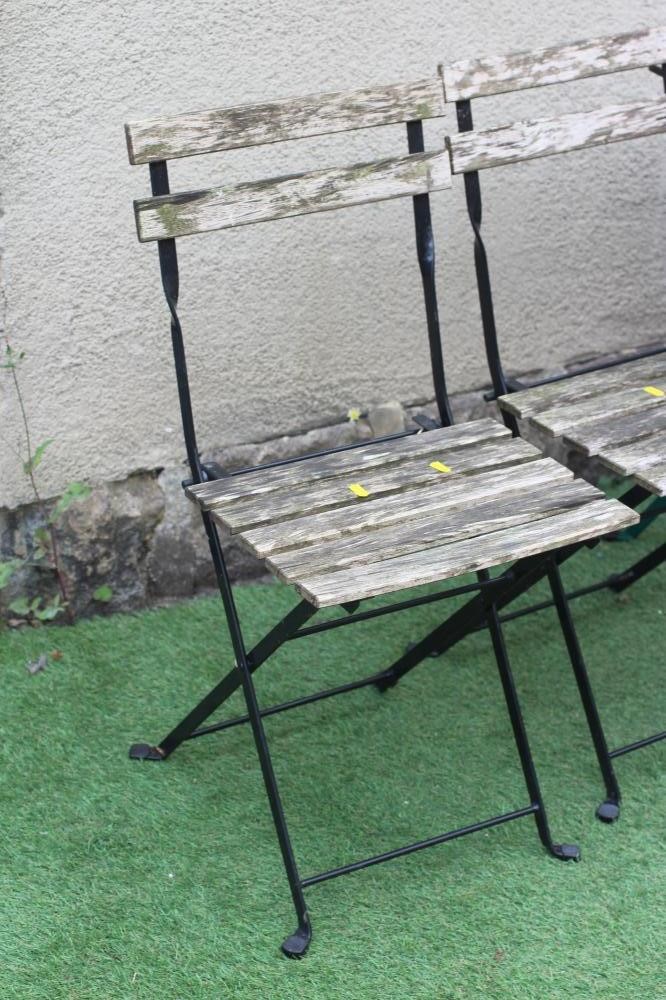 A BISTRO FOLDING TABLE AND CHAIR SET, the metal frames with slatted wood, comprising oblong table, Image