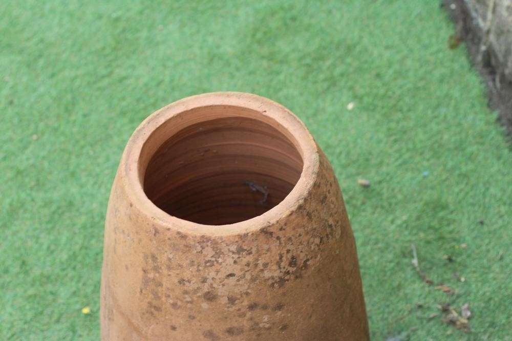 A TERRACOTTA RHUBARB FORCER of tapering form, the domed lid with turned knop, 16" w x 26" h Image