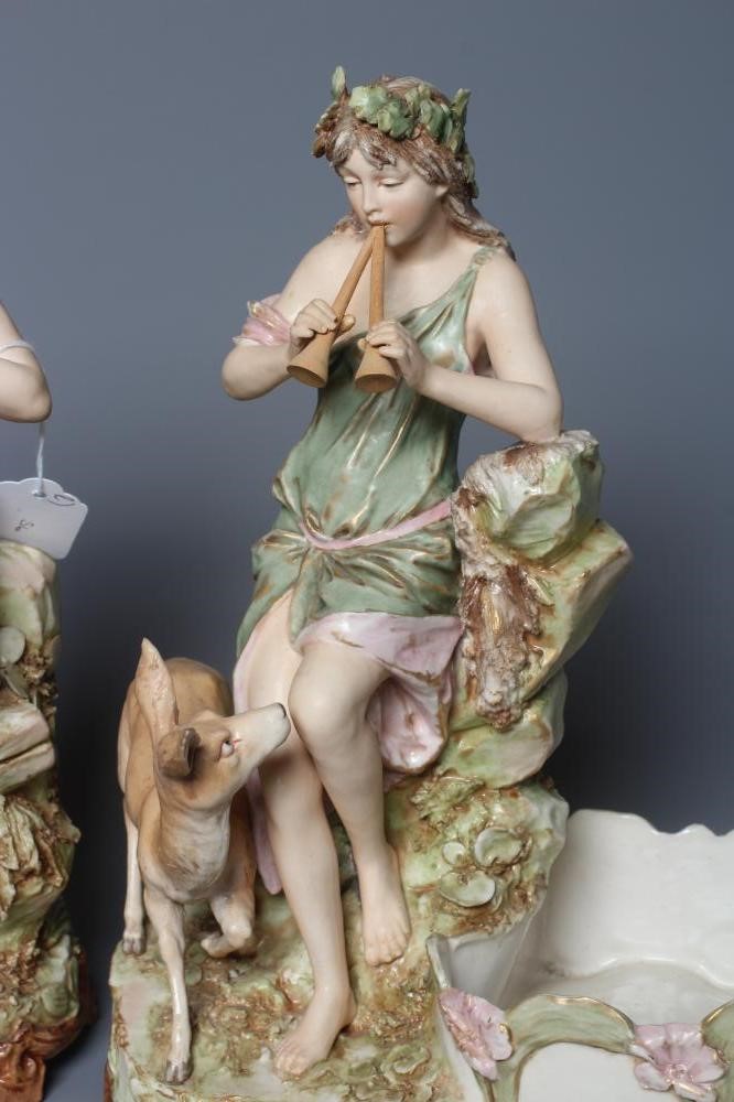 A MATCHED PAIR OF ROYAL DUX PORCELAIN FIGURAL CENTRE BOWLS Image