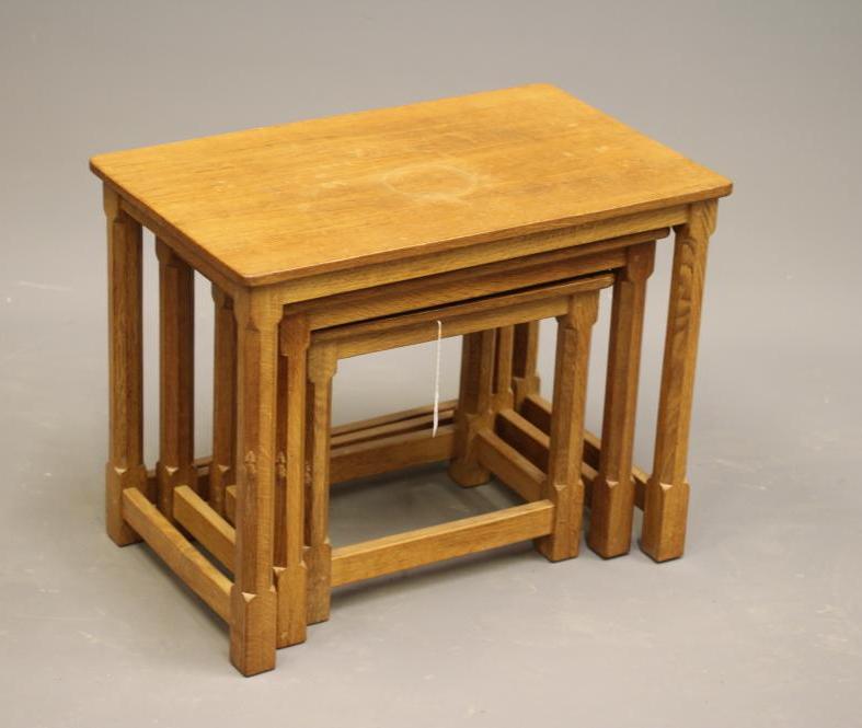 ROBERT THOMPSON - AN ADZED OAK NEST OF THREE TABLES Image