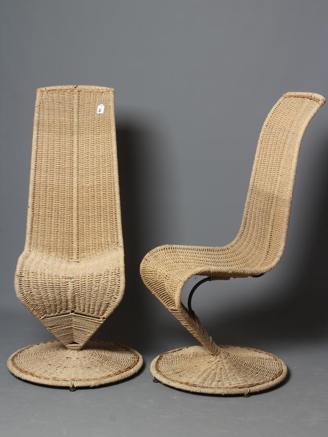 MARZIO CECCHI FOR STUDIO MOST - A PAIR OF BANANA LEAF "S" CHAIRS, in woven cord on metal frames, 17 Image