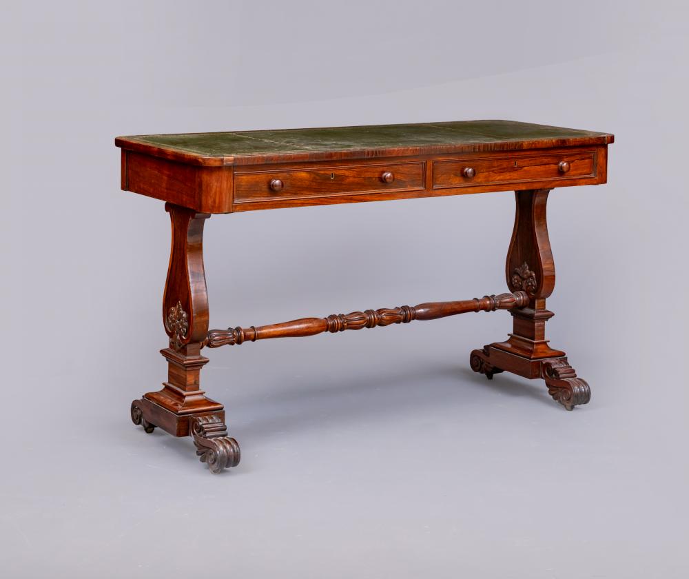 A REGENCY ROSEWOOD PILLAR END LIBRARY TABLE Image