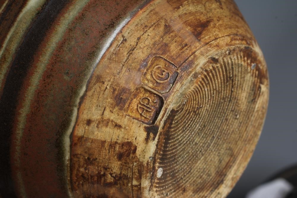 GEOFFREY WHITING (1919-1988) FOR AVONCROFT A brown glazed stoneware bowl and cover of squat rounded Image