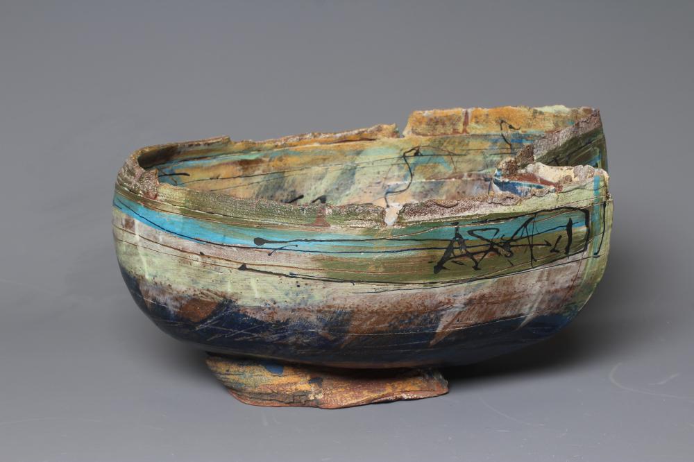 A LARGE STUDIO STONEWARE BOAT in the style of Ewan Henderson Image