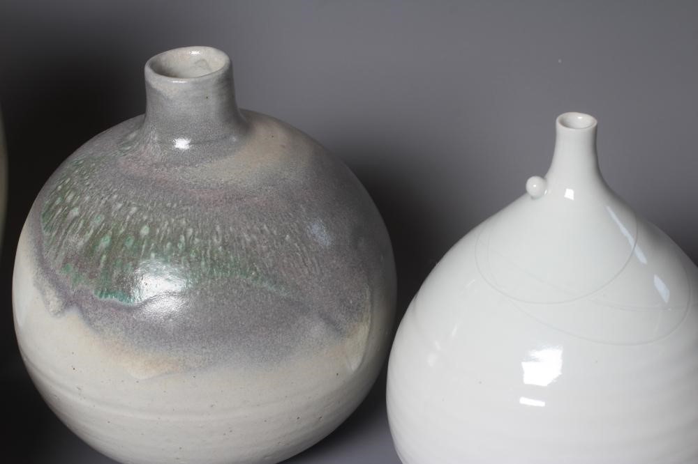 A COLLECTION OF JAPANESE VASES AND BOWLS including a pale celadon glazed globular vase with incised Image