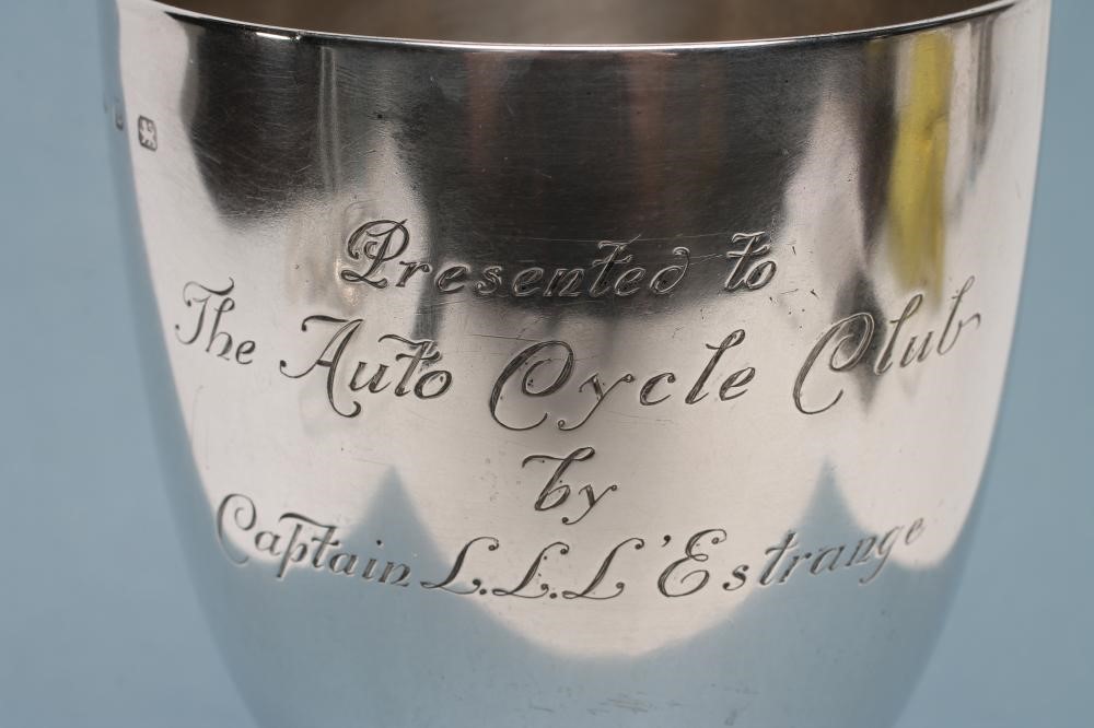 OF VETERAN MOTORCYCLING AND LOCAL INTEREST - A LATE VICTORIAN SILVER TROHPY CUP Image
