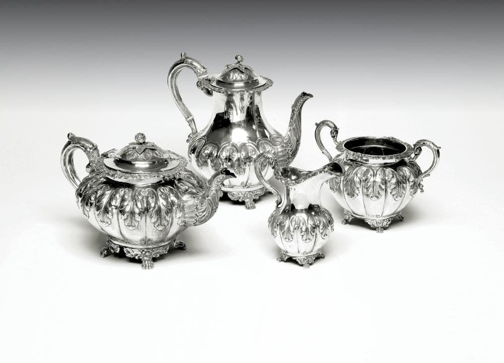 A WILLIAM IV SCOTTISH FOUR PIECE SILVER TEA AND COFFEE SERVICE Image