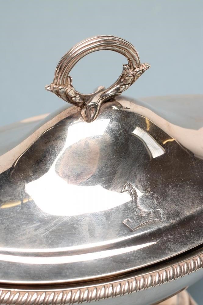 A LATE GEORGE III SILVER SAUCE TUREEN Image