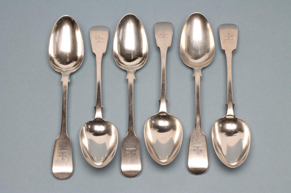 *A SET OF SIX EARLY VICTORIAN SILVER TABLESPOONS Image