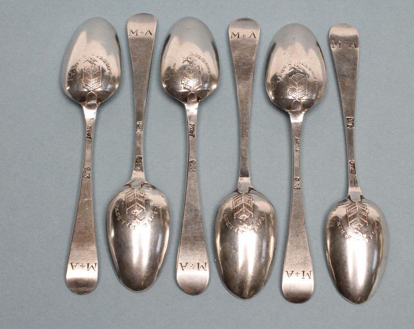 A SET OF SIX GEORGE III SILVER "LIBERTY" TEASPOONS Image