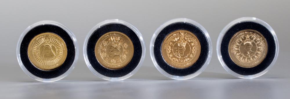 AN ELIZABETH II 9CT GOLD PROOF "LONGEST REIGNING MONARCH" DOUBLE CROWN SET Image