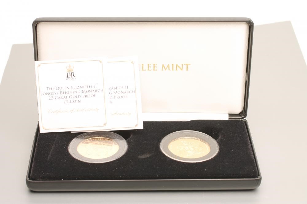 TWO ELIZABETH II GOLD £2 COINS Image