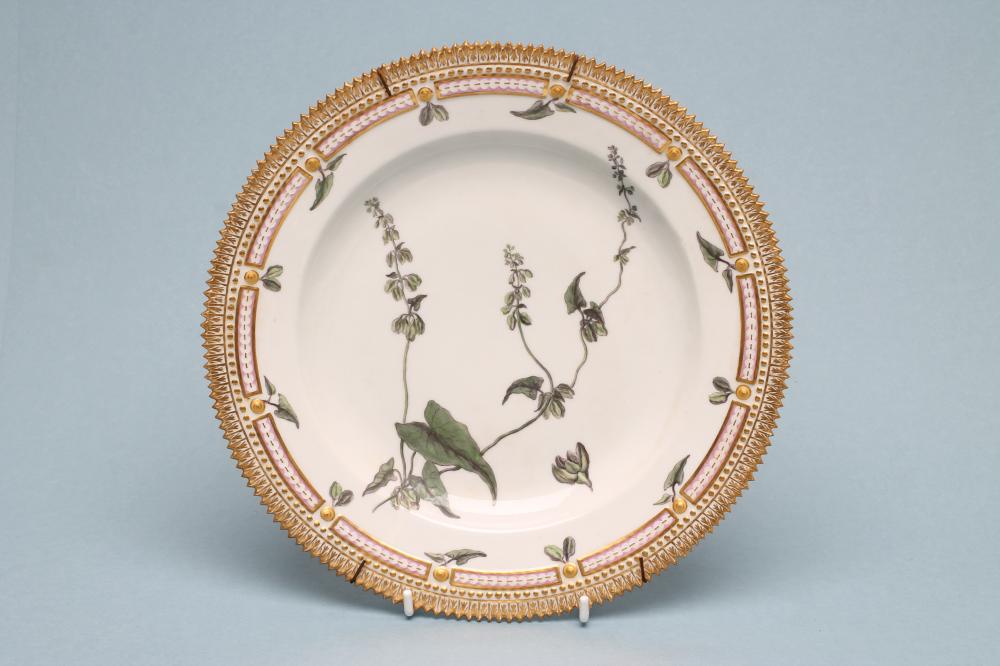 A ROYAL COPENHAGEN PORCELAIN "FLORA DANICA" PLATE of plain circular form centrally painted with Image