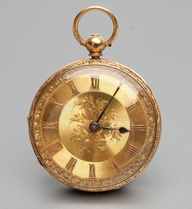 A MID VICTORIAN GENTLEMAN'S KEY WIND 18CT GOLD FOB WATCH Image