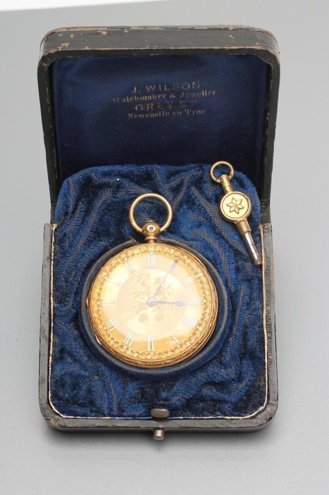 A MID VICTORIAN GENTLEMAN'S KEY WIND 18CT GOLD FOB WATCH Image