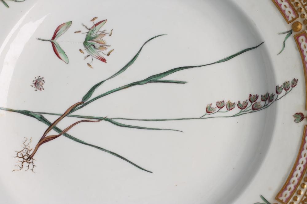 A ROYAL COPENHAGEN PORCELAIN "FLORA DANICA" PLATE centrally painted with "Melica nutans" Image