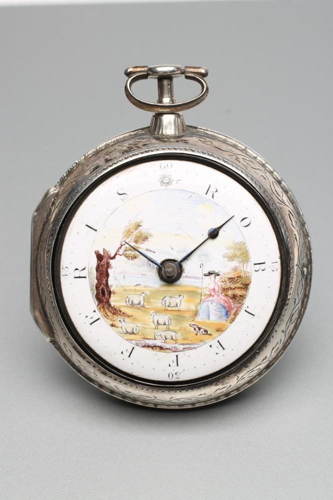 A LATE GEORGE III SILVER PAIR CASED POCKET WATCH Image