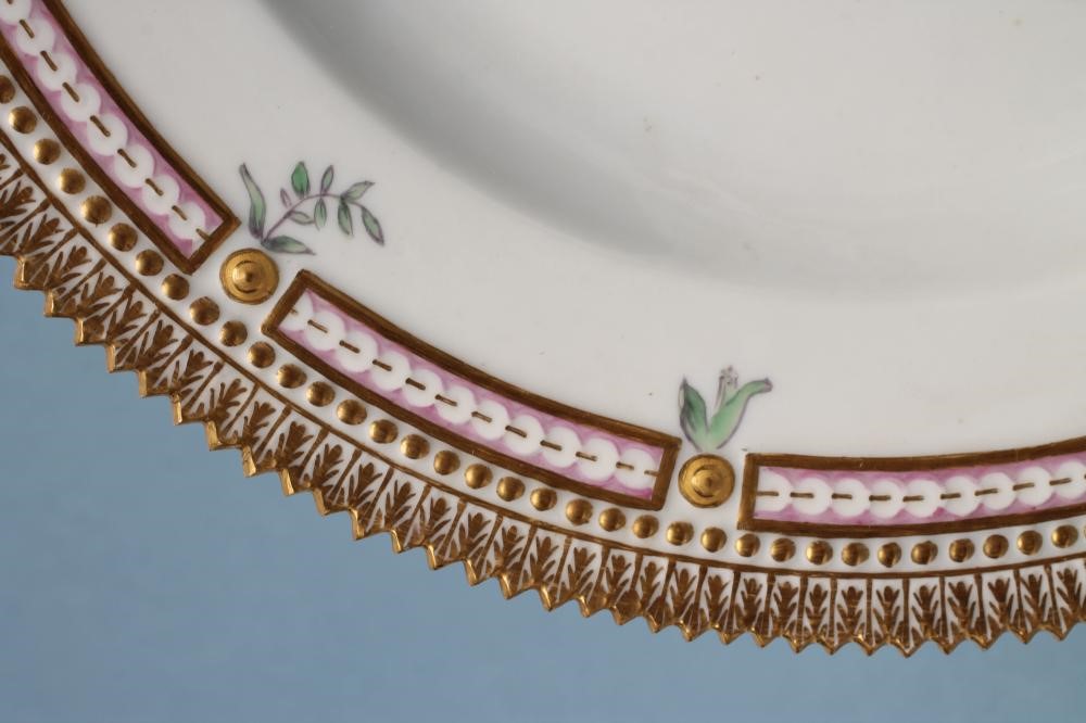 A ROYAL COPENHAGEN PORCELAIN "FLORA DANICA" PLATE centrally painted with "Astragalus arenarius" Image