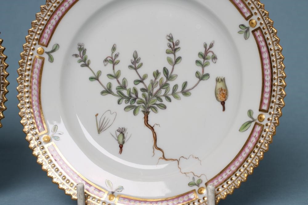 A PAIR OF ROYAL COPENHAGEN PORCELAIN "FLORA DANICA" TEA PLATES of plain circular form centrally Image