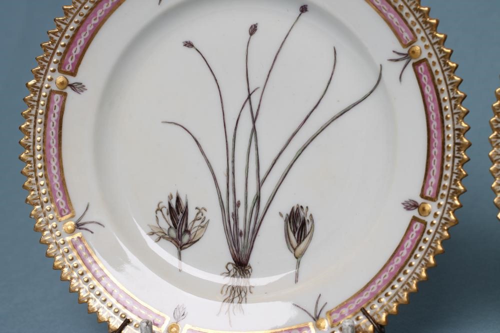 A PAIR OF ROYAL COPENHAGEN PORCELAIN "FLORA DANICA" TEA PLATES of plain circular form centrally Image