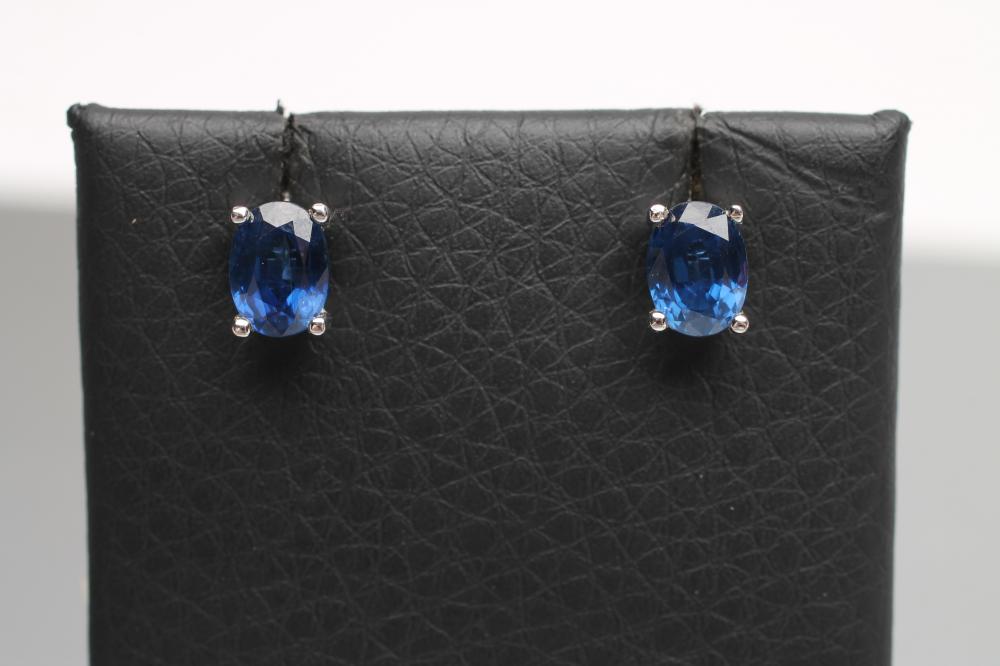 A PAIR OF SAPPHIRE EAR STUDS Image