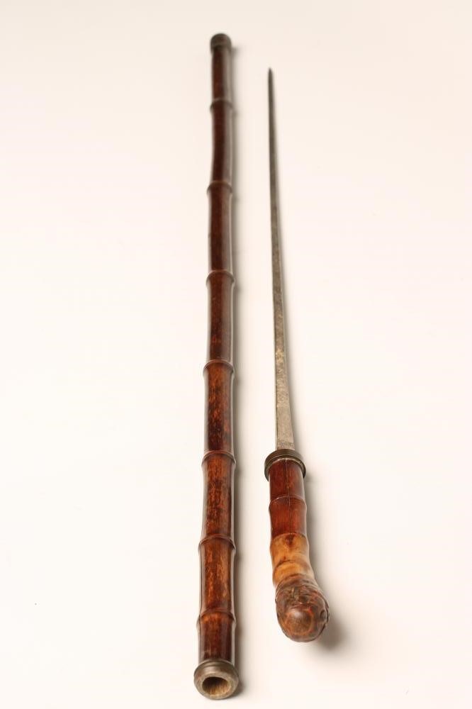 A SWORD STICK of bamboo construction with 20 1/2" square section steel blade Image