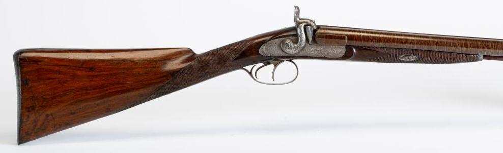 A PERCUSSION DOUBLE BARRELLED SPORTING GUN Image